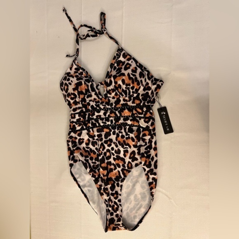 Tempt Me one piece halter top Animal print swimsuit, Large NWT